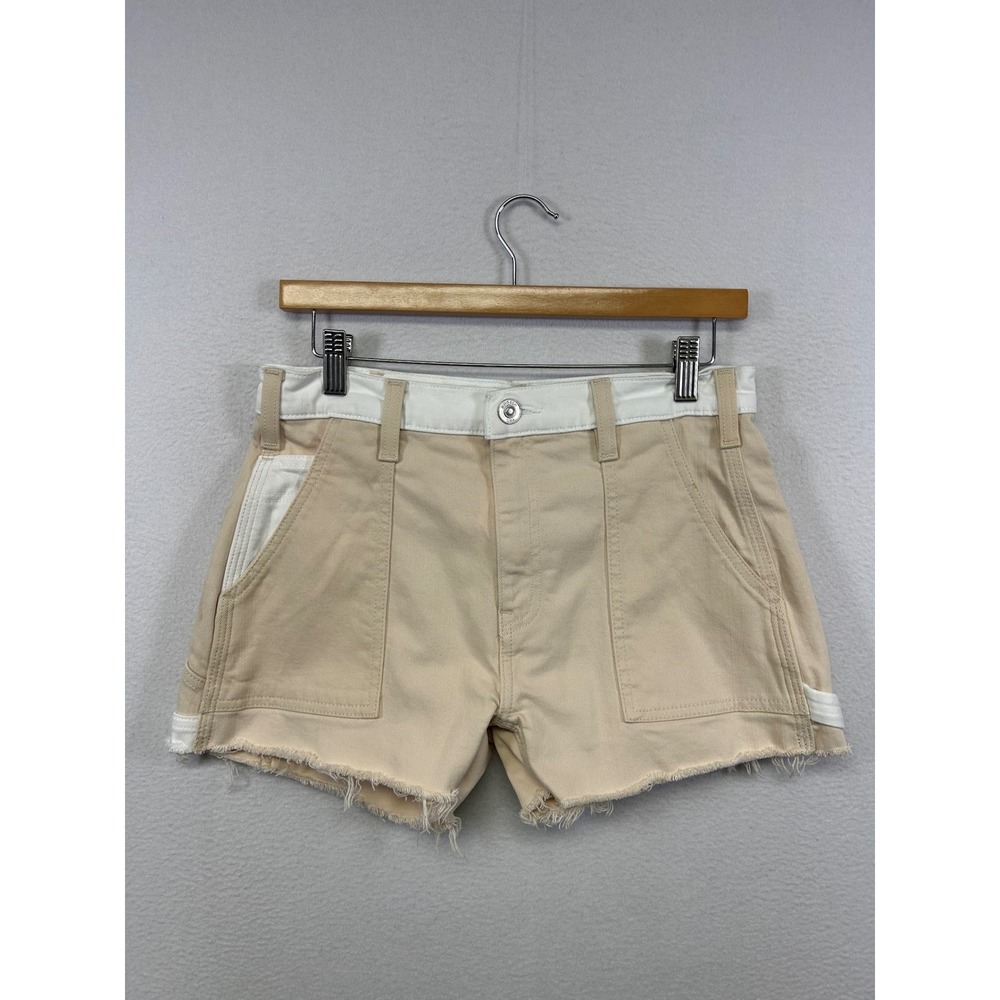 Hudson Carpenter Utility Two-Tone Women 27 Tan Beige Raw Hem‎ Denim Shorts
